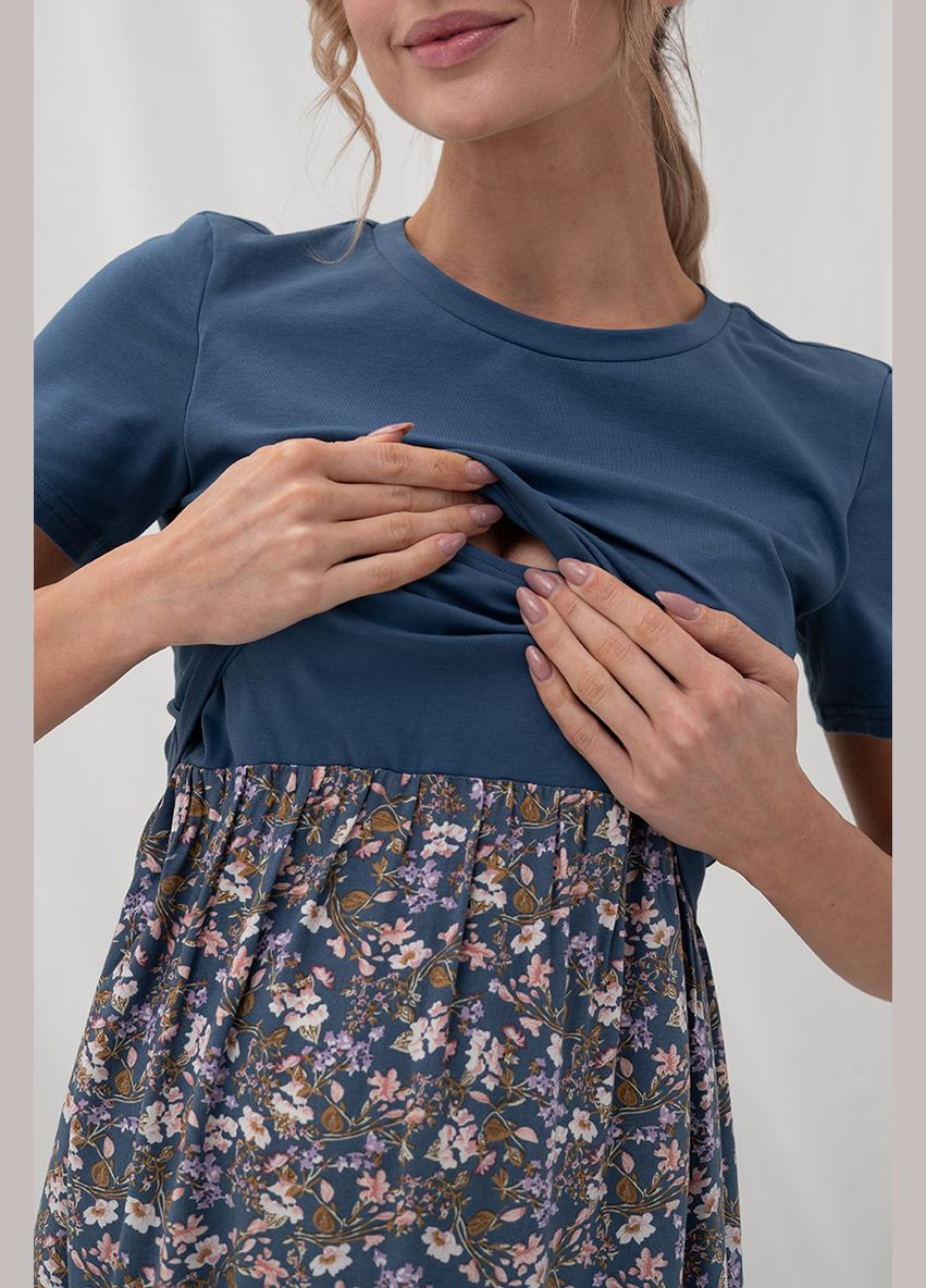 Синее синее платье для беременных и кормящих с секретом кормления Юла мама