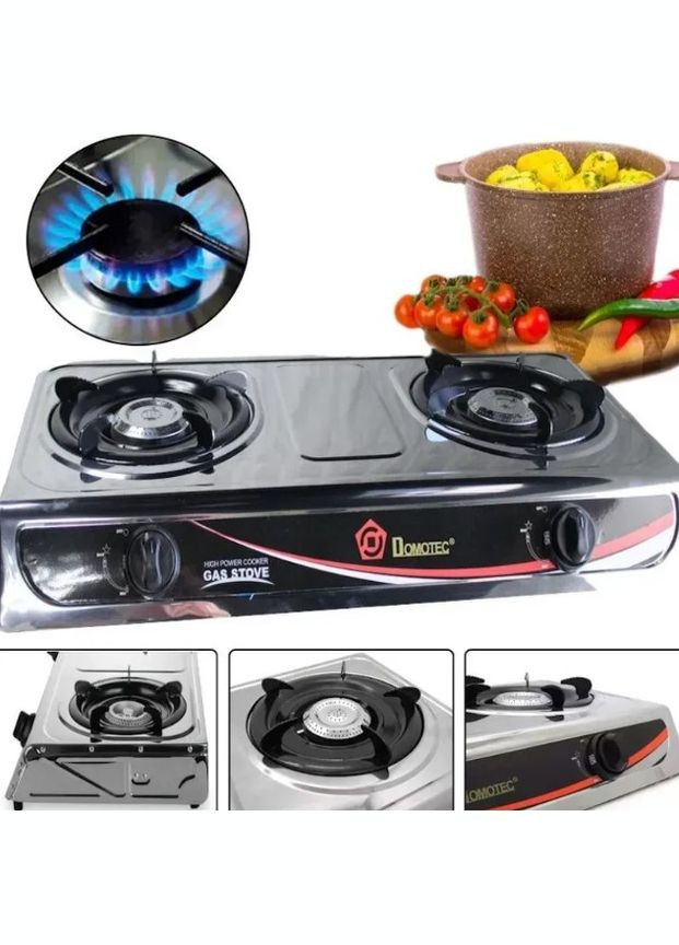 Настільна газова плита з нержавіючої сталі 2,2 кВт на 2 конфорки (1978243243) Domotec MS-6606 (328261794)
