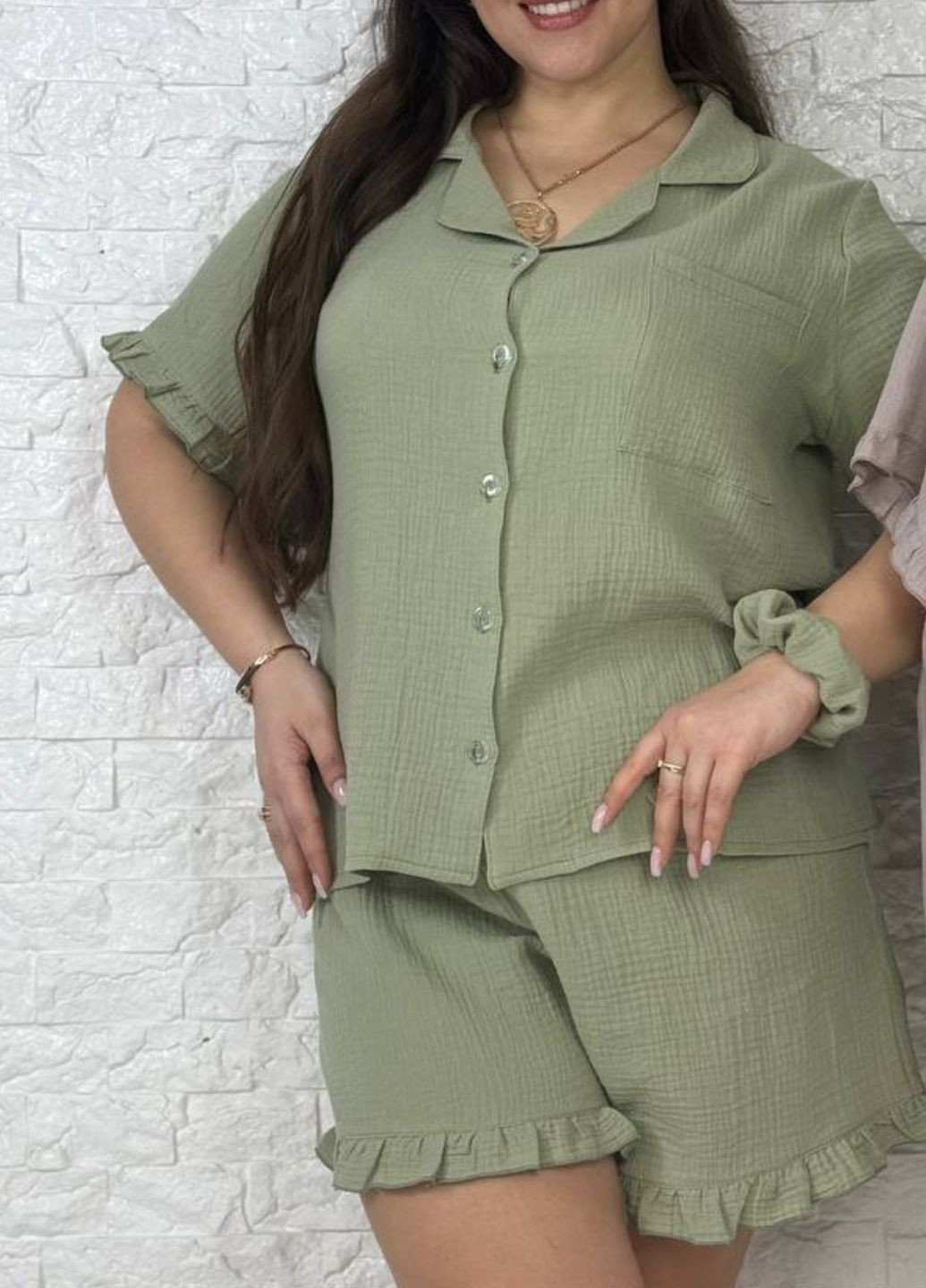 Женская пижама-двойка из муслина с рубашкой на пуговицах Tik-Tak (340163798)