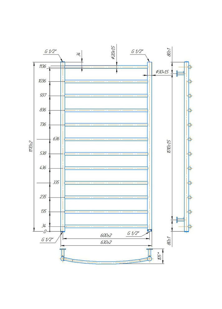 Полотенцесушитель INOX Классик 1170х630/600 (1.8.044561.P) Mario (370034089)