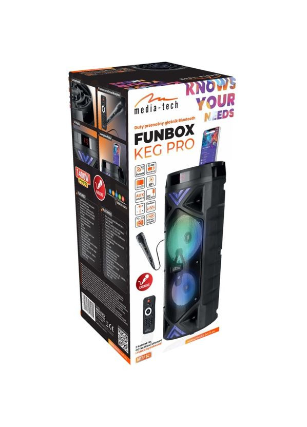 Акустическая система 1.0 50W, Bluetooth/FM/AUX/SD/USB/КАРАОКЕ/LED черная Media-Tech (365749065)