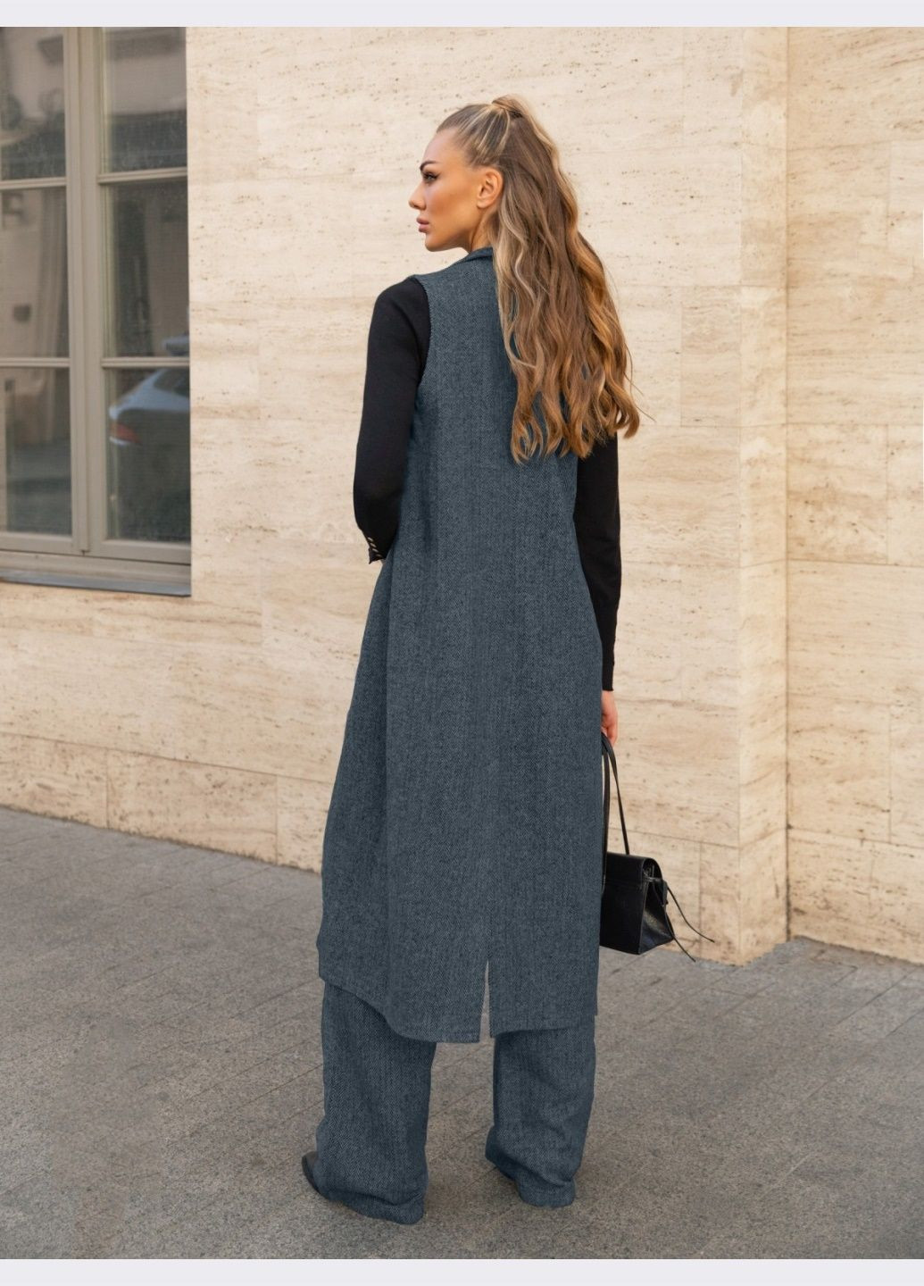 брючный костюм с узором ёлочка темно-синий Dressa (315055968)