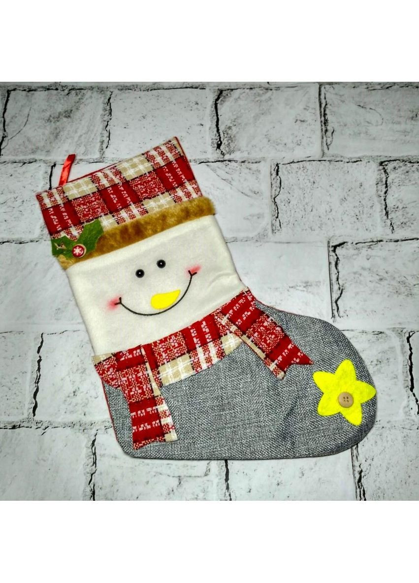 Чобіток новорічний для подарунків Різдвяний Сніговик 36х26 см Сірий No Brand (368774675)