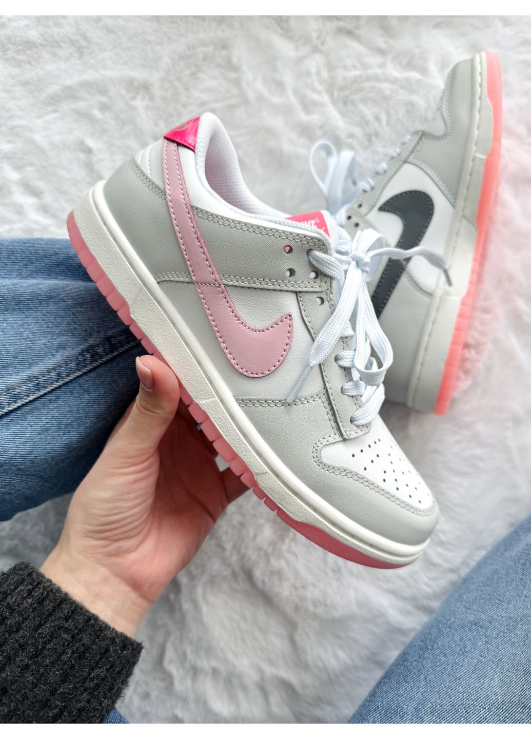 Розовые демисезонные кроссовки мужские nike sb dunk low grey / white / pink найк сб данк No Brand