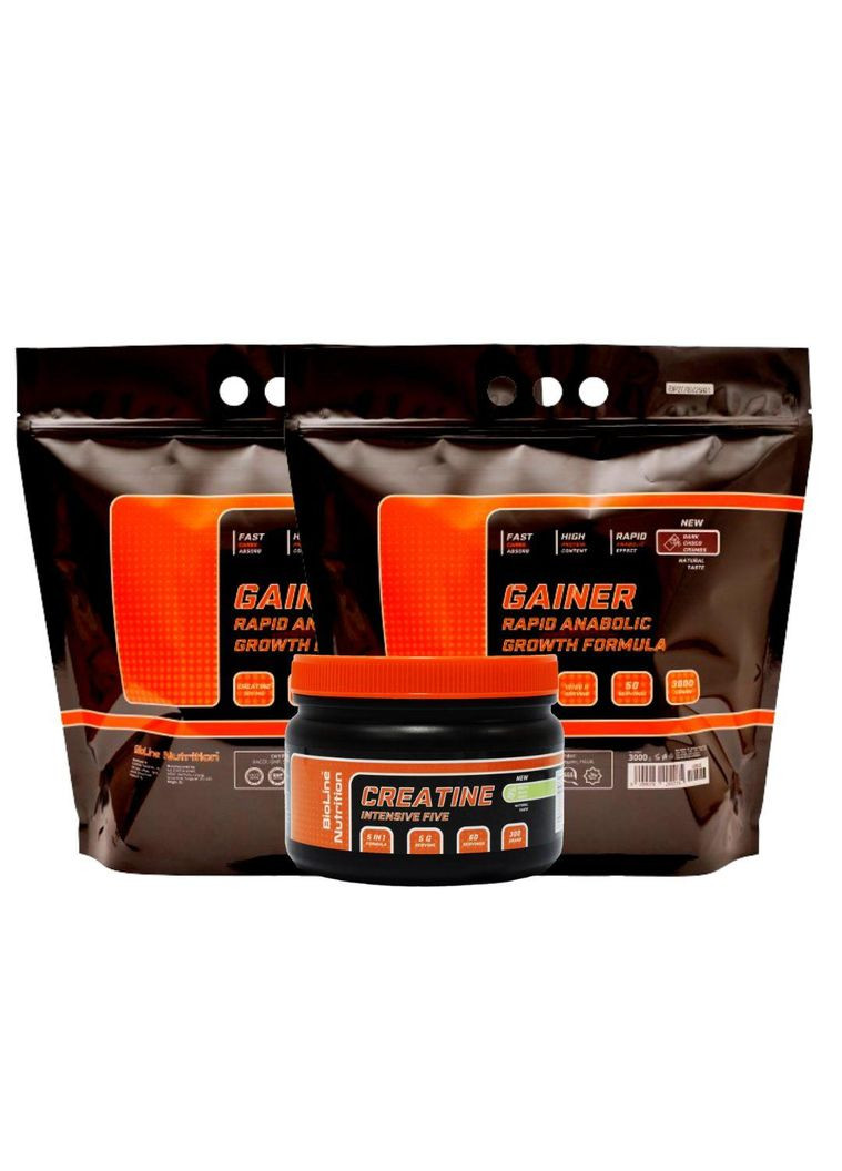 Набір для маси Гейнер PRO+ 6.3 кг (Гейнер 6 кг + Креатин 150 капс) — Високовуглеводна суміш 73% вуглеводів — BioLine Nutrition (372010693)