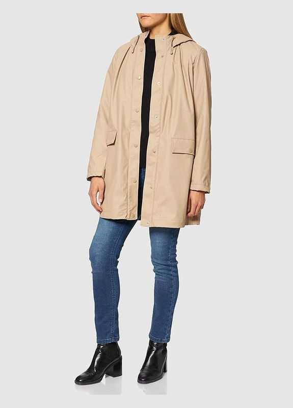 Бежева демісезонна жіноча шкіряна куртка з капюшоном 36 s бежевий куртка-пальто Vero Moda