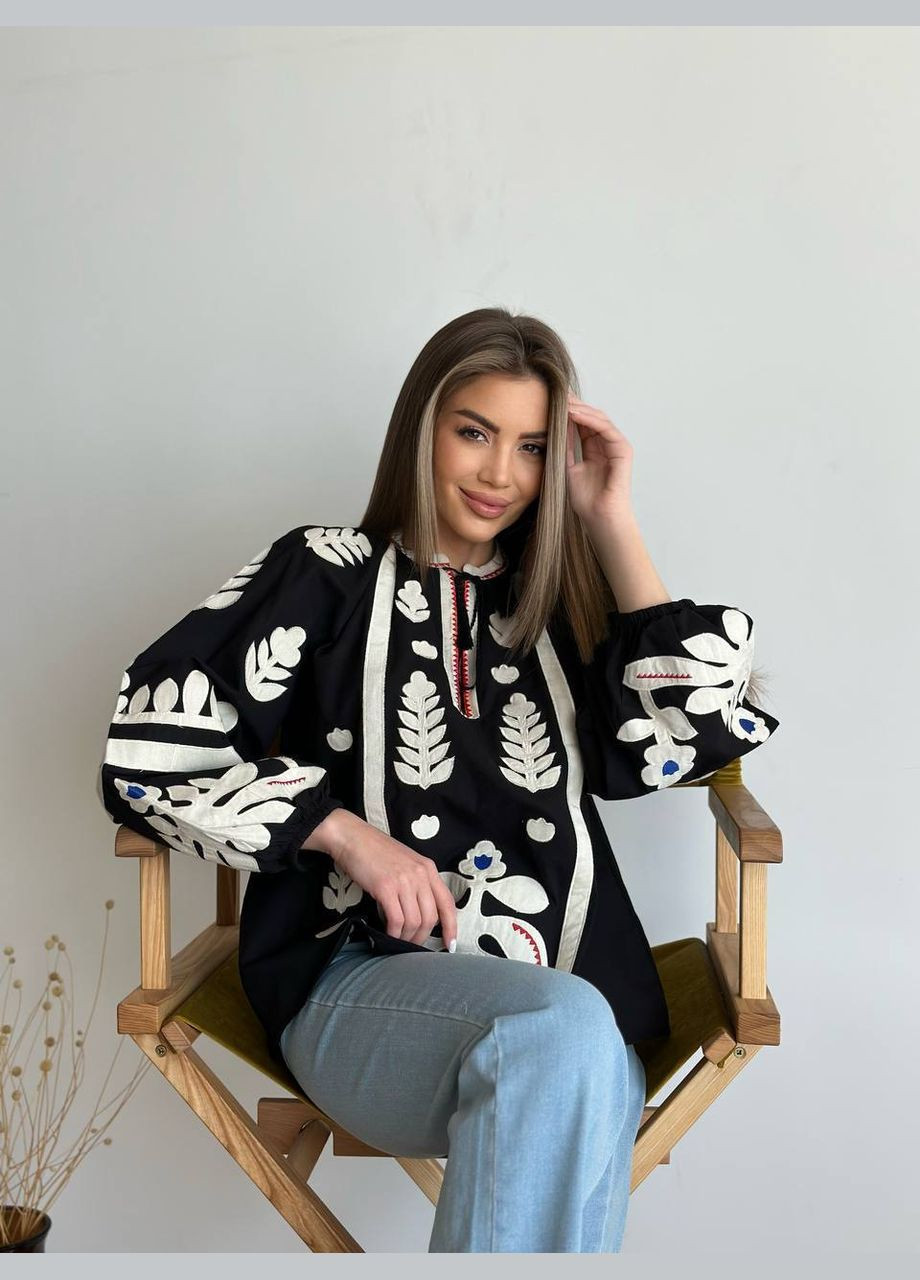 Чёрная вышиванка Garna узор орнамент свободная хлопок, полиэстер (325989465)