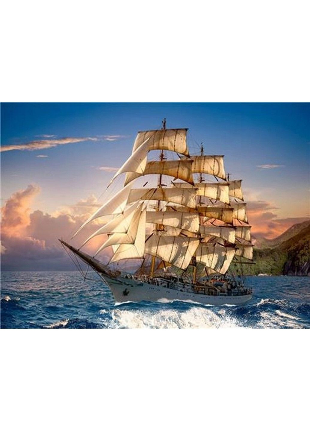 Набір Алмазна мозаїка вишивка Парусник у плаванні Шхуна на підрамнику повна 30х40 см 187019 No Brand (332208182)