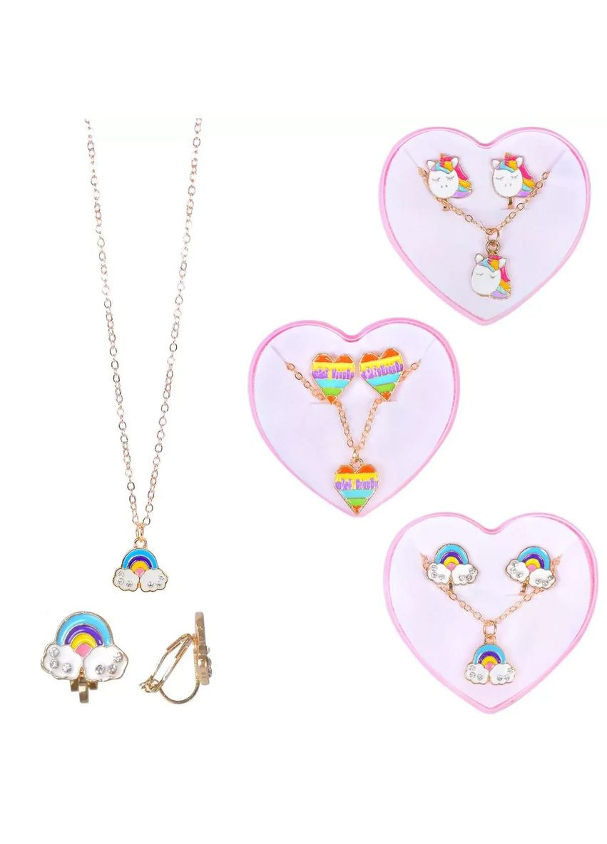 Набір дитячої біжутерії прикрас сережки кліпси та кулон B4318 в асортименті 3 види No Brand (362421436)