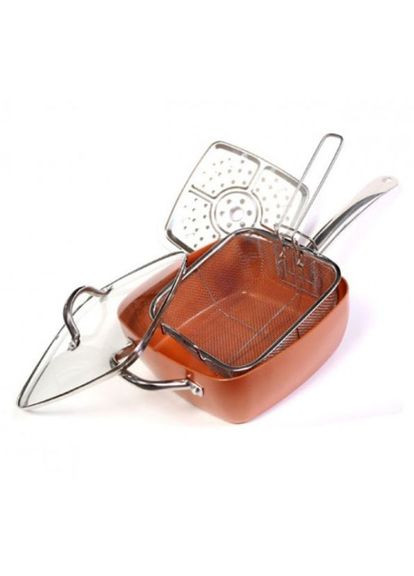 Сковорода-фритюрниця UN-5251 квадратна антипригарна з пароваркою та каструлею + скляна кришка 24 см Unique (367860883)