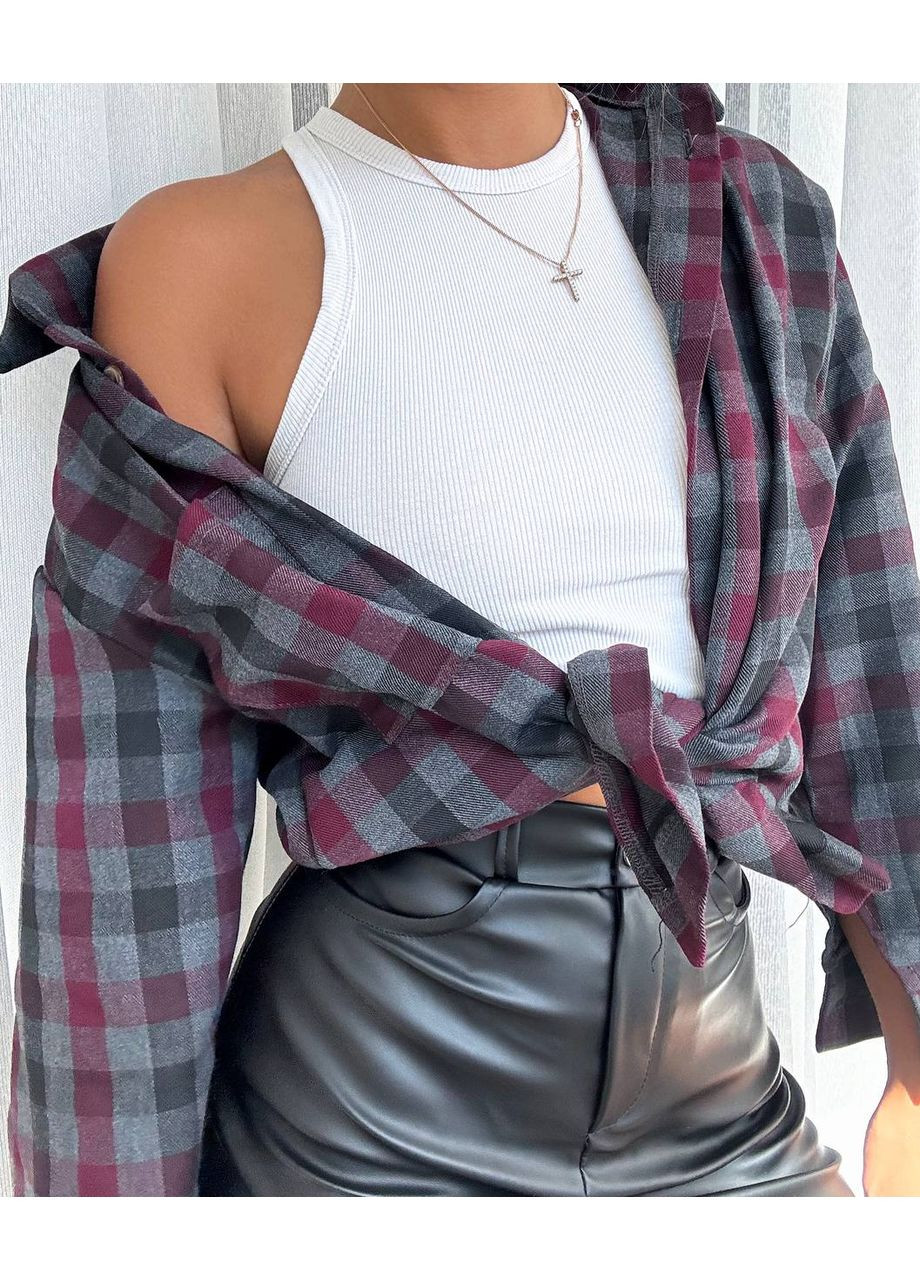 Бордовая кэжуал рубашка в клетку MonCher с длинным рукавом