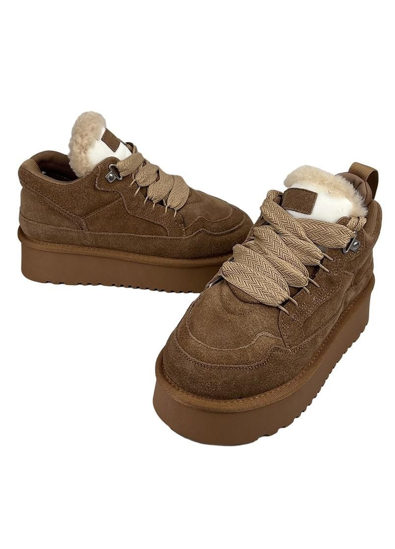 Угги женские замшевые на платформе шнуровка коричневые 2073-2-2 No Brand (302312417)