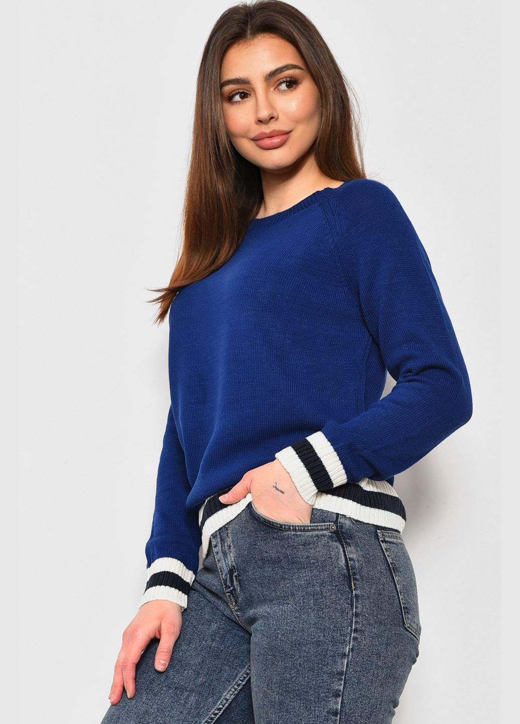 Синій демісезонний светр жіночий синього кольору пуловер Let's Shop