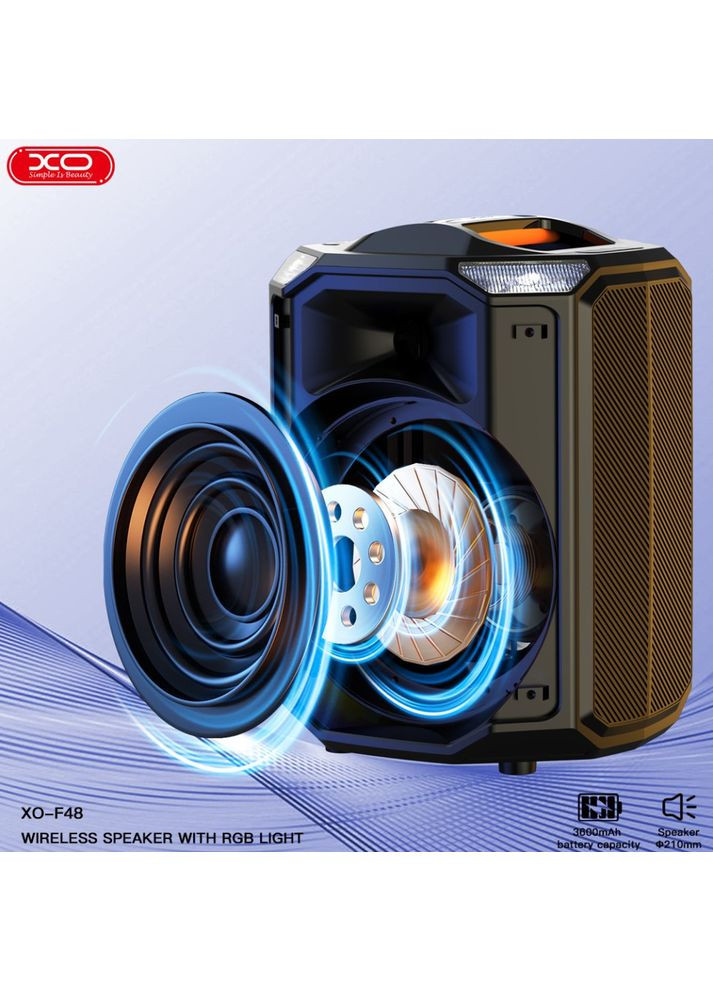 Портативна колонка F48 Dual Wheat 8inch Phantom RGB 40W з 2-ма мікрофонами (з дистанційним керуванням) (29,8*29,8*43,5 см) XO (369158158)