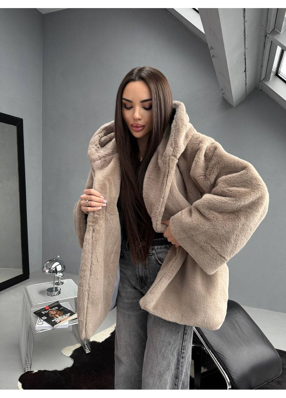 Жіноча шуба з екохутра з поясом No Brand (372390060)