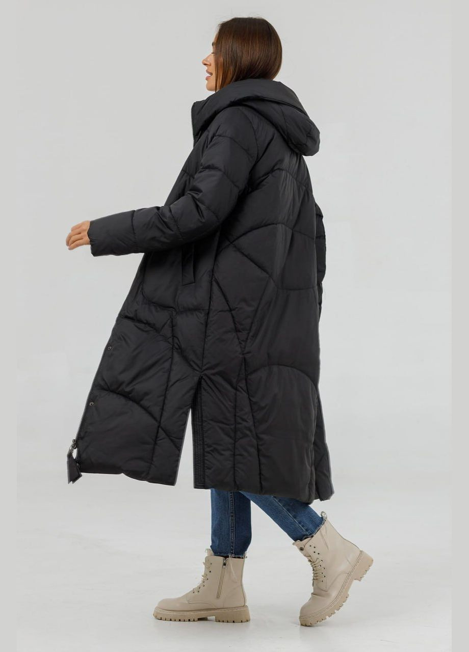 Черная зимняя пуховик женский Lora
