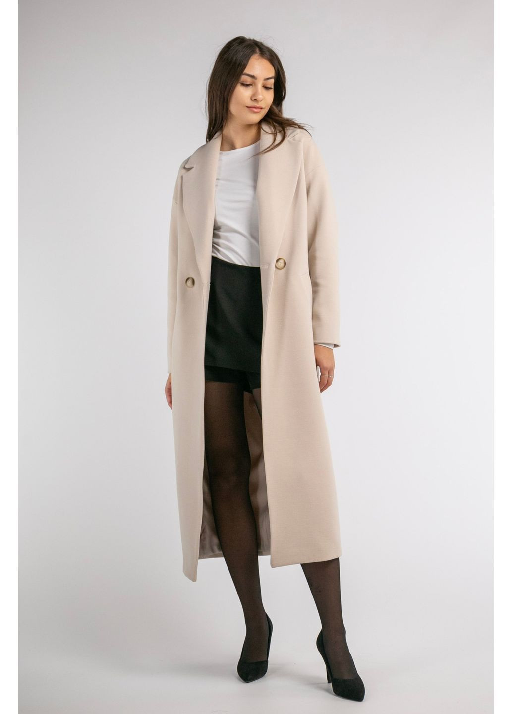 Молочне Пальто демісезонне оверсайз максі двобортне CHICLY