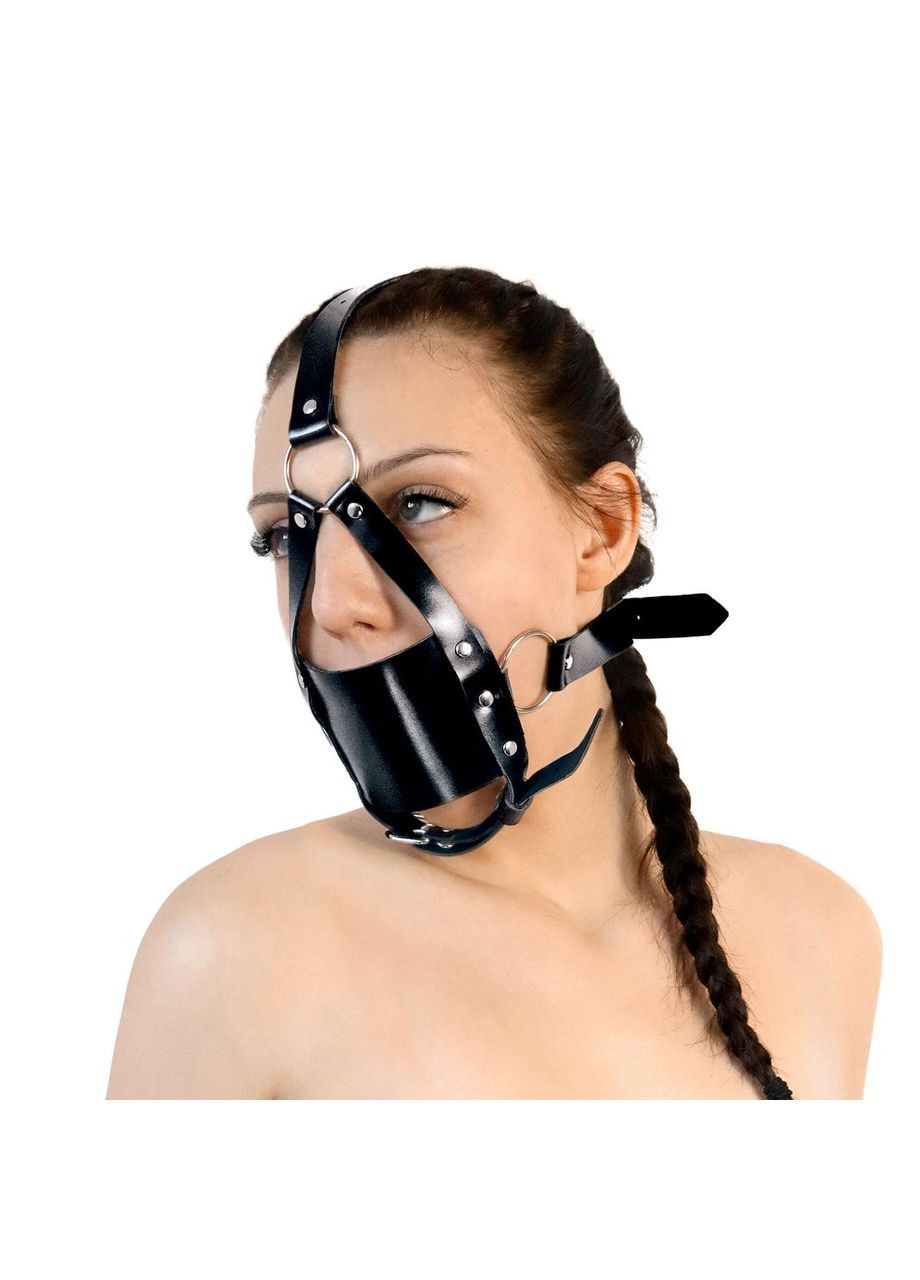 Капелюх-маска з пластиковою кулею Art of Sex — Slave, Натуральна шкіра, колір Чорний No Brand (303894815)