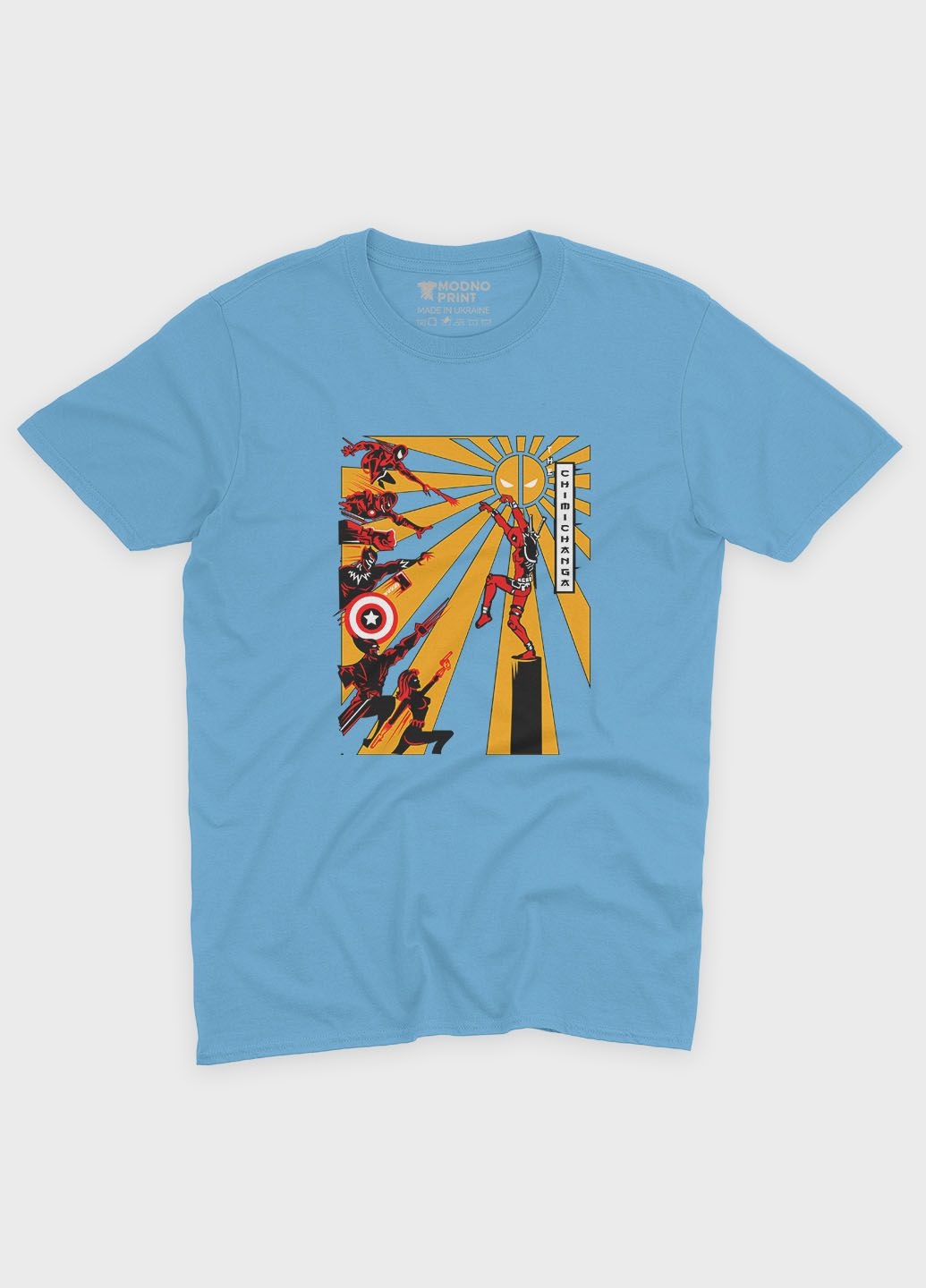 Голубая демисезонная футболка для мальчика с принтом антигероя - дедпул (ts001-1-lbl-006-015-020-b) Modno
