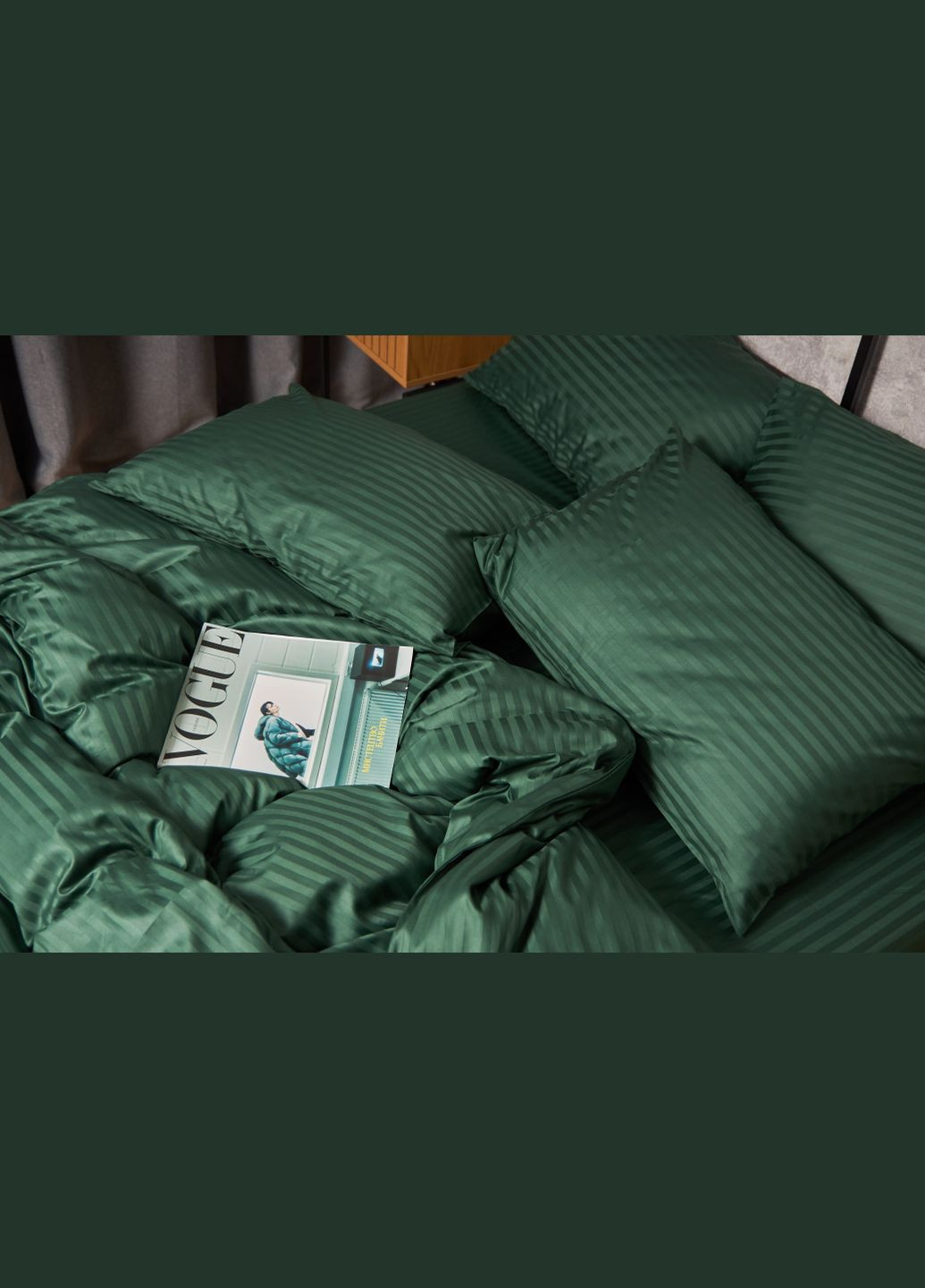 Комплект постельного белья Satin Stripe «» двуспальный 175х210 наволочки 4х50х70 (MS-820005293) Moon&Star Stripe Verdant (296910239)