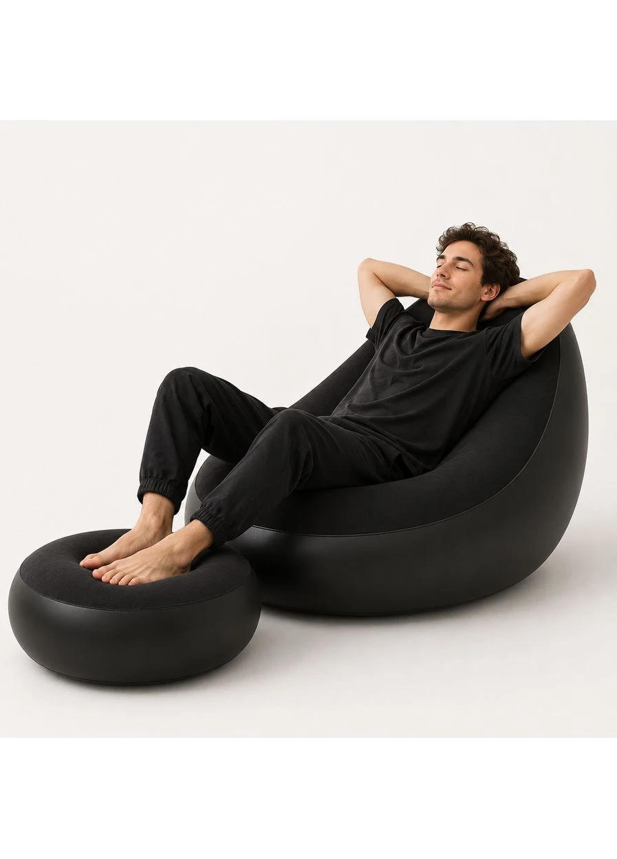 Надувной диван с пуфом Air Sofa / Надувное велюровое кресло с пуфом+насос Digital (401890578)
