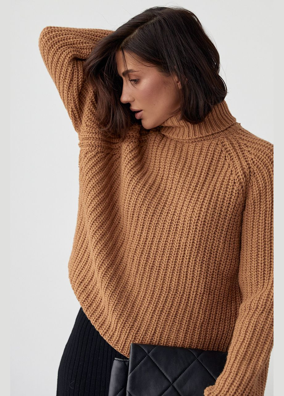 Коричневый зимний женский свитер с рукавами-регланами 4635 Lurex