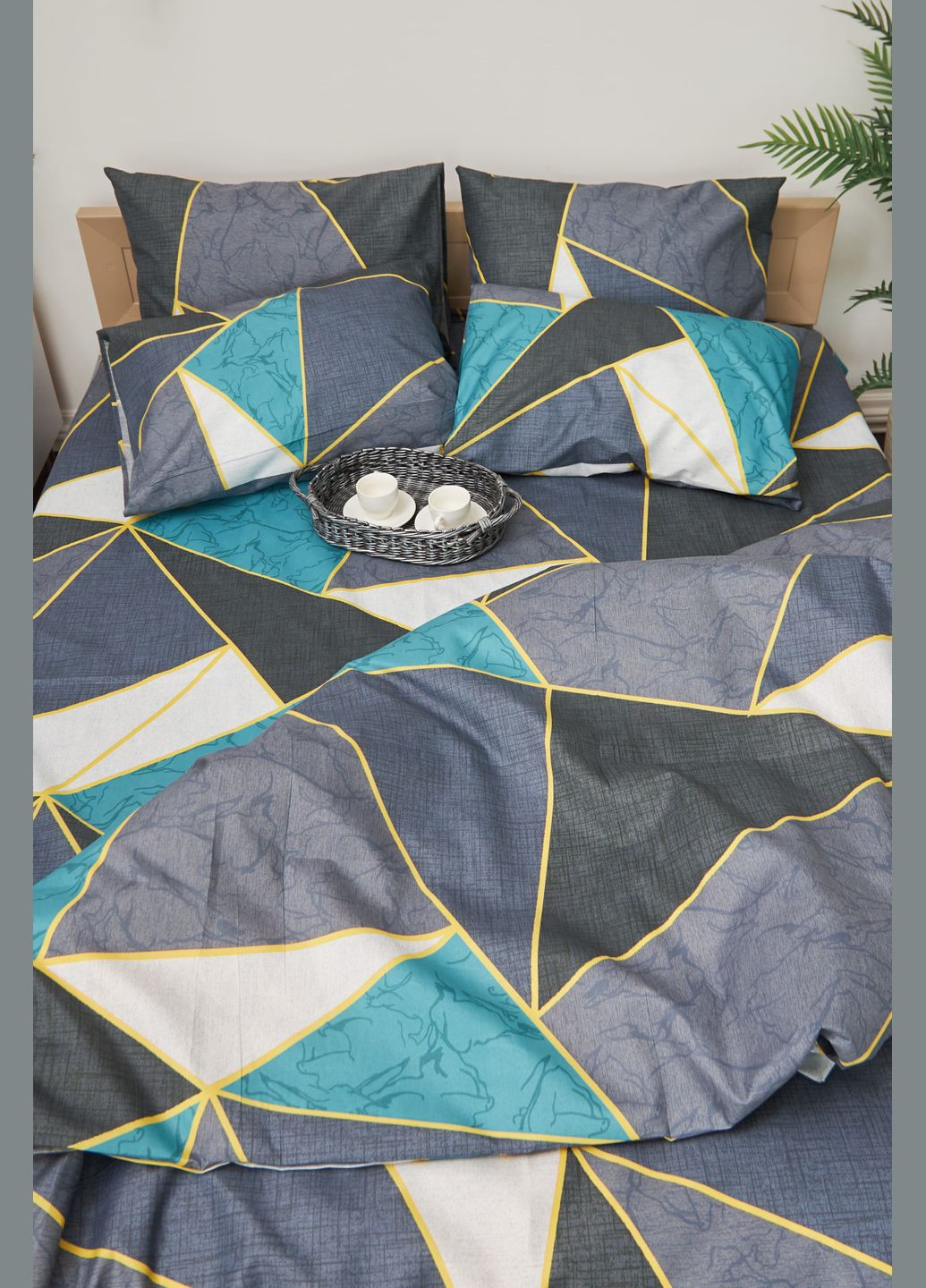 Комплект постельного белья евро 200х220 наволочки 2х50х70 Микросатин Premium (MS-820001469) Moon&Star Triangles (285718175)