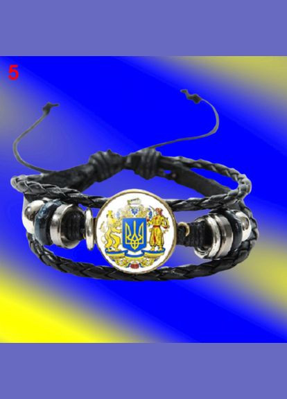 Плетеный ручной работы браслет из экокожи в стиле панк со стеклянным кабошоном гербом Украины Герб Украины No Brand (292260732)