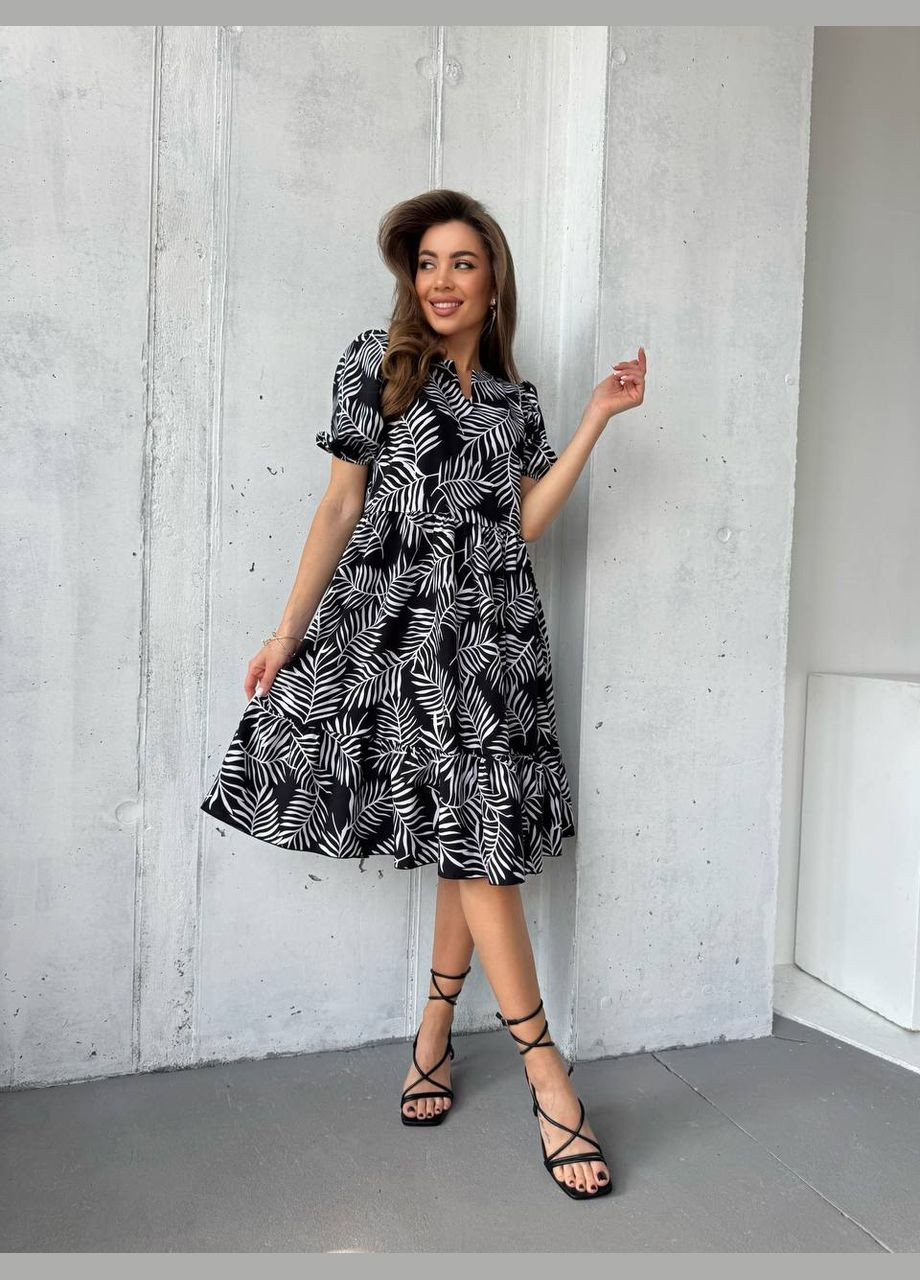 Черное кэжуал платье No Brand с цветочным принтом