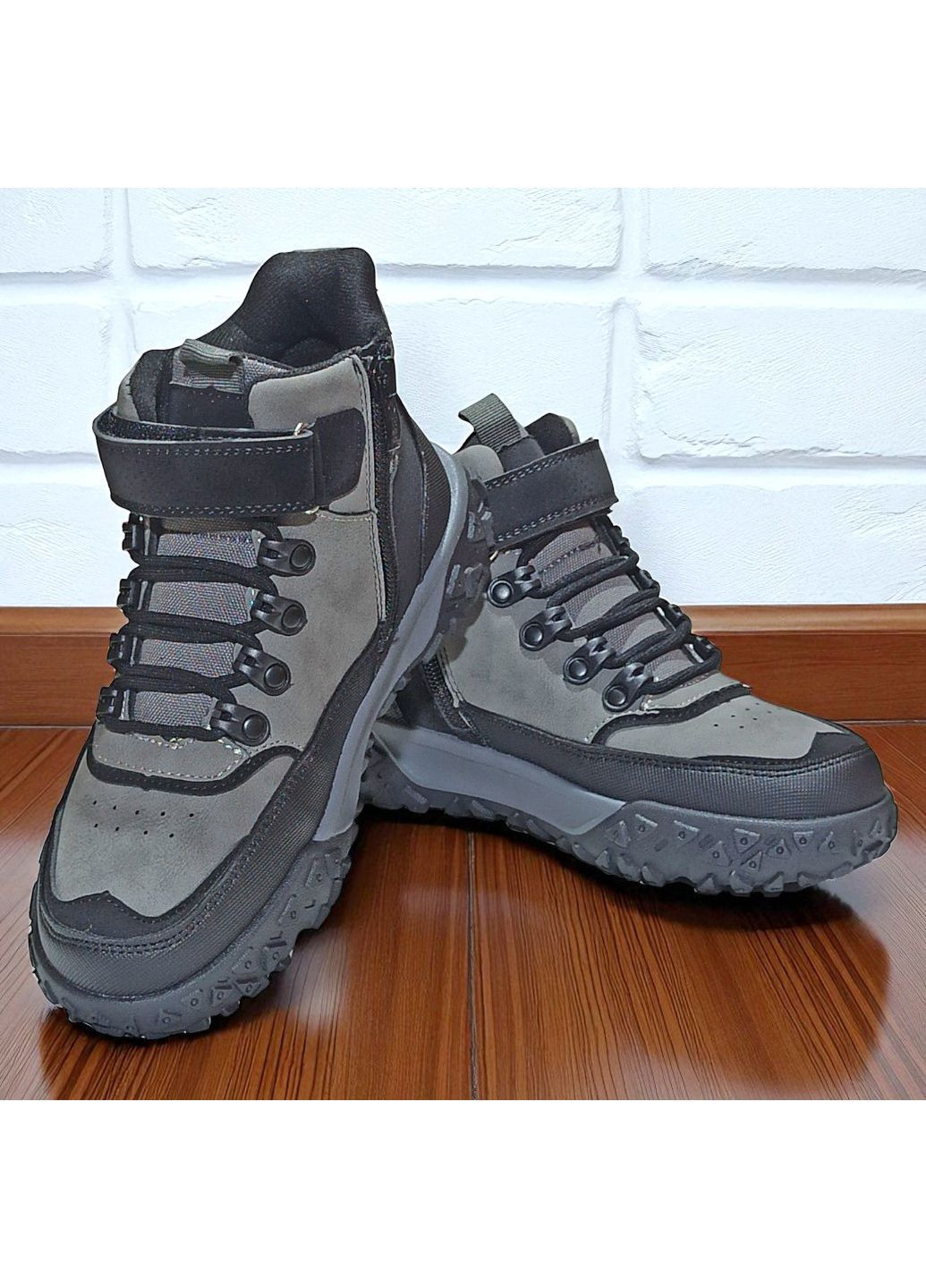Серые спортивные, повседневные, кэжуал осенние утепленные демисезонные осенние ботинки ортопедические хайтопы на липучке для мальчика на флисе клиби Clibee