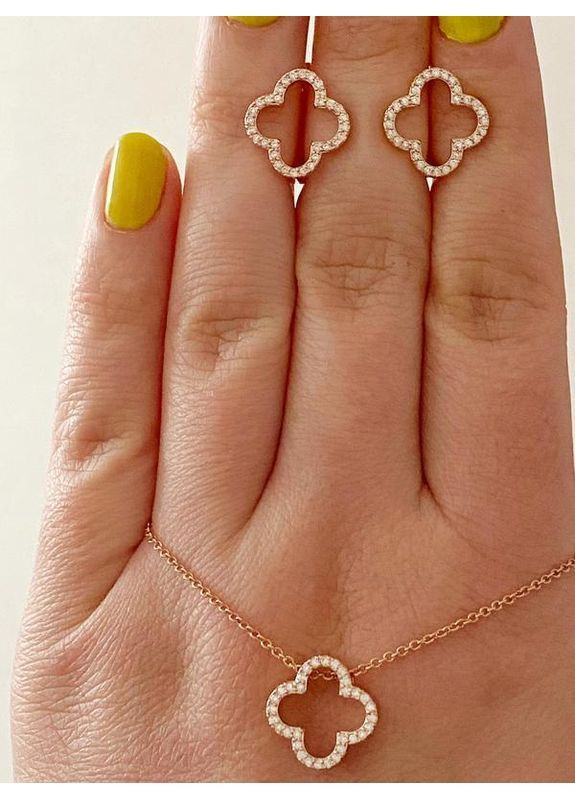 Позолочені Сережки "Конюшина" + Ланцюжок (Кольє) 40см-45см. Позолота No Brand (364502976)