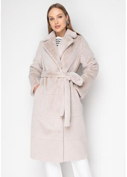 Пальто з Екохутром і Шалевим Коміром 1101M-C Молоко/ вершки SAM Samange (367582241)