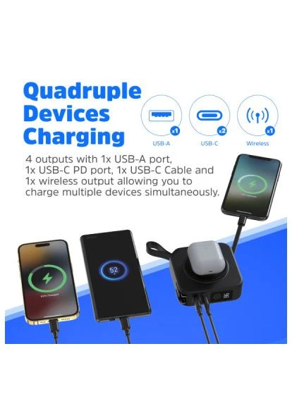 УМБ Magnetic Wireless 10000mAh 20W PD, AC зарядка, QI-15W, встроенный USB-C, USB-А, USB-C In/Out Energizer (395713021)