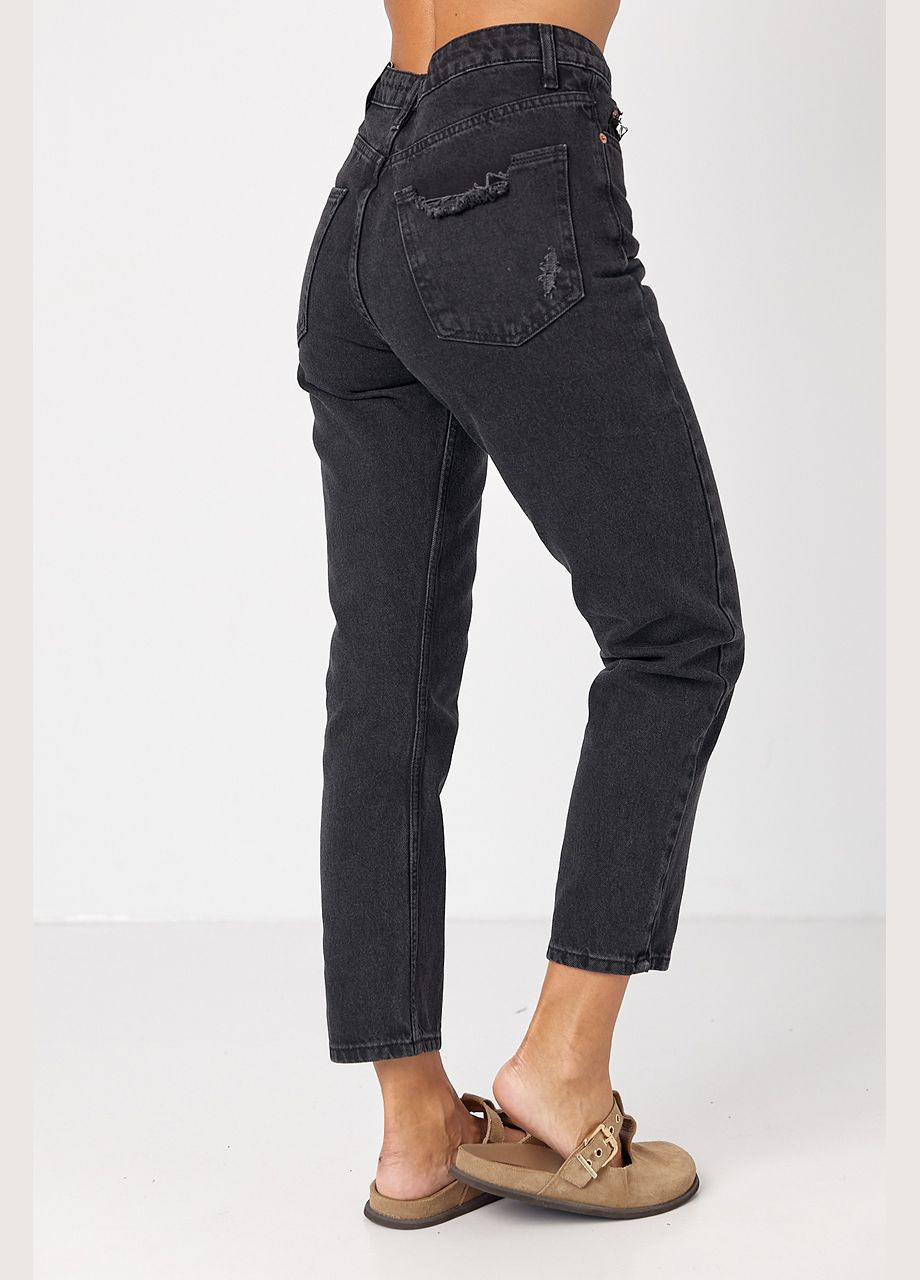 Женские джинсы МОМ со рваным декором на карманах Lurex - (301269672)
