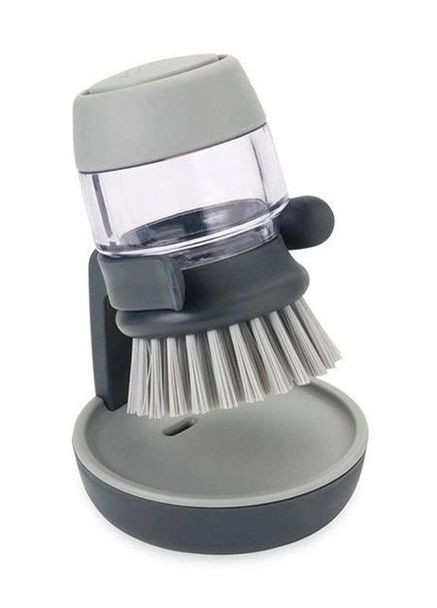 Щітка для миття посуду з дозатором для миючого засобу на підставці сіра No Brand (348112176)