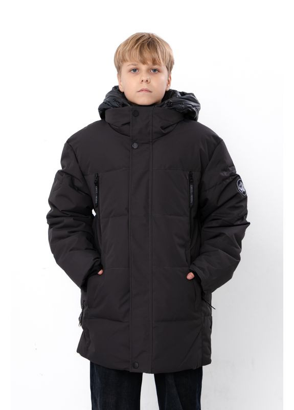 Темно-серая зимняя зимняя куртка для мальчика-подростка прямого кроя с двойной застежкой (p-18509) Носи своє