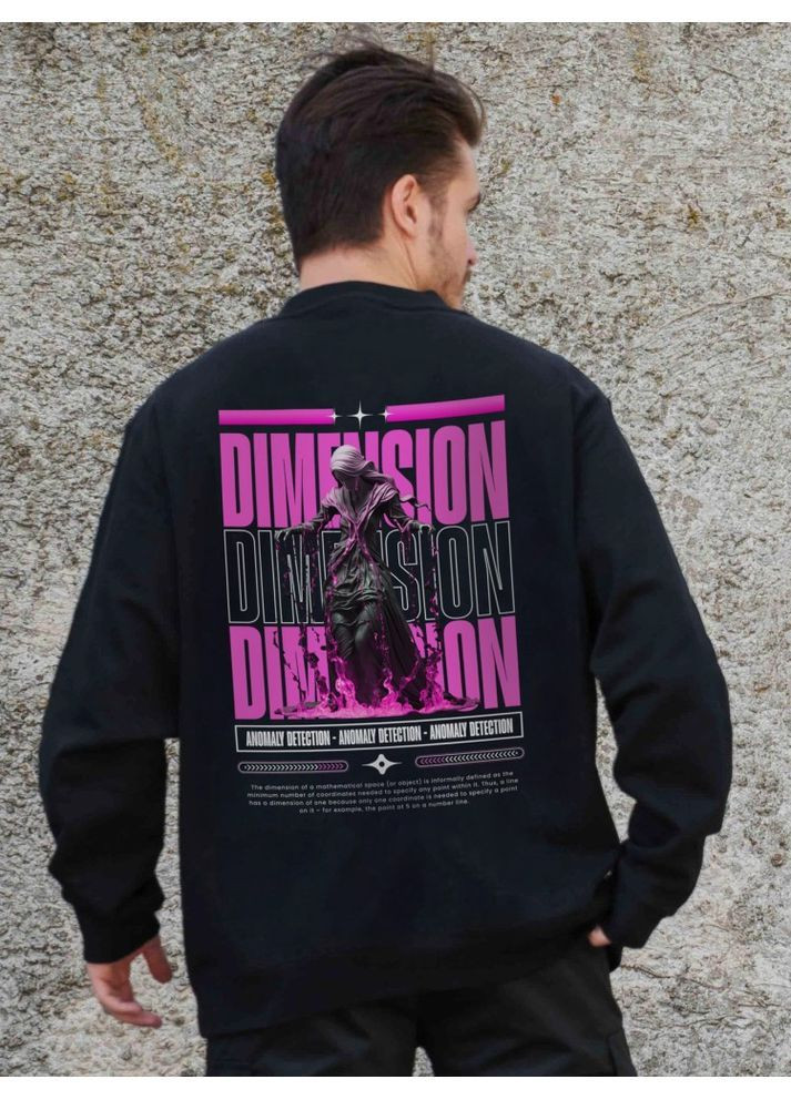 Чорний утеплений оверсайз світшот на флісі з принтом dimension black Without (362357808)