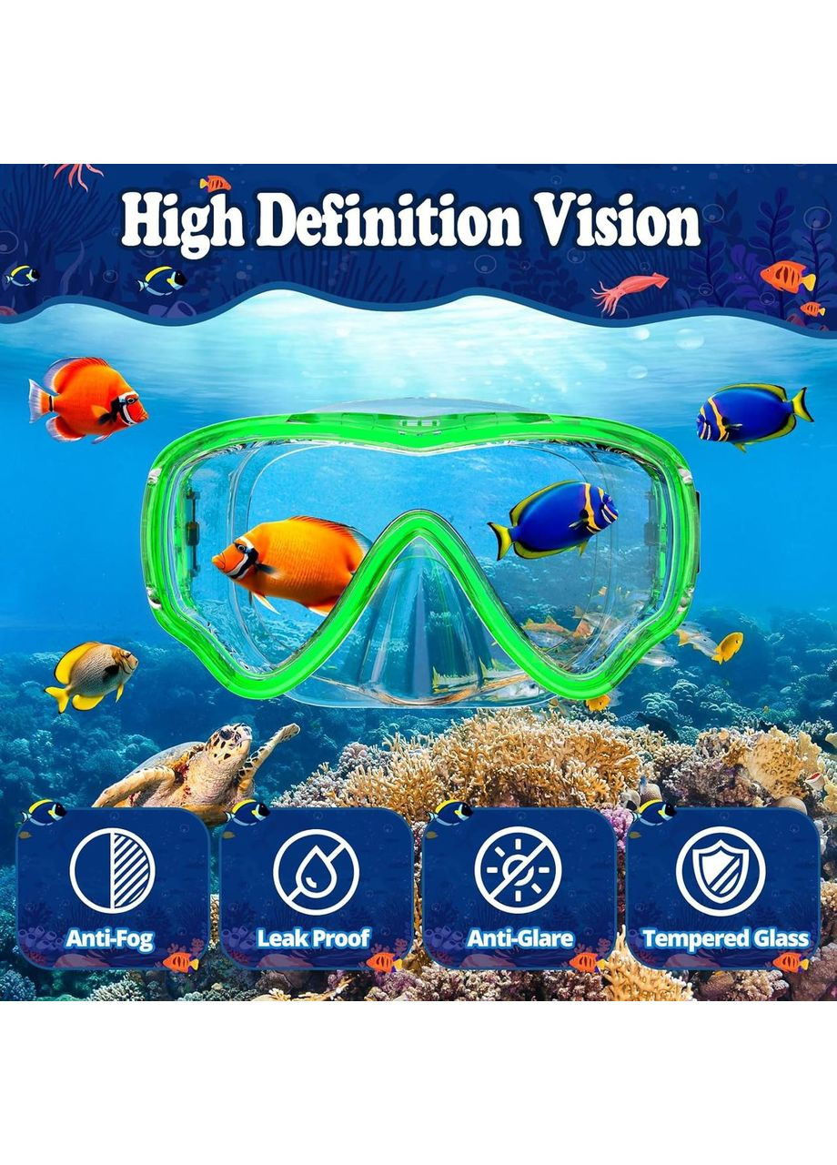 Дитячий набір для снорклінгу з трубкою, маска для підводного плавання, дайвінгу з захистом від запотівання, зелена No Brand (362346343)
