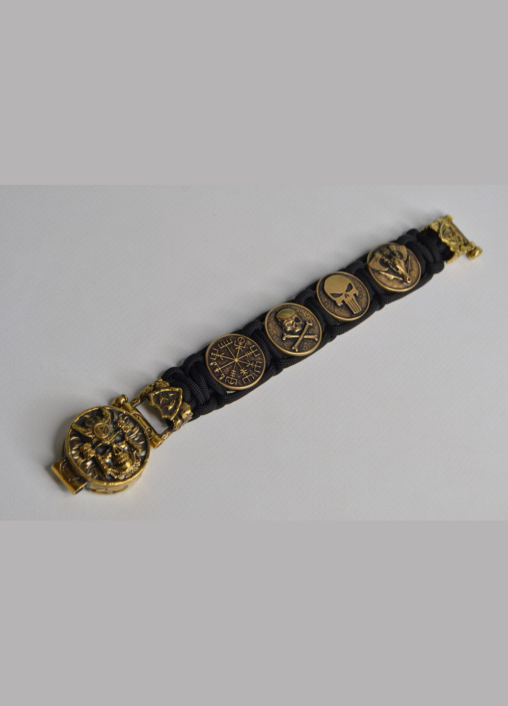 Браслет с самураем и 4 рунами из бронзы ручного литья плетение кобра + брелок в подарок No Brand (341739054)