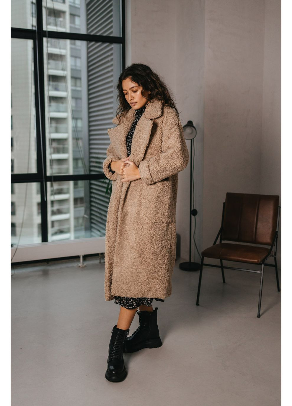 Кофейное зимнее Пальто-шуба 2026.5296 Seventeen