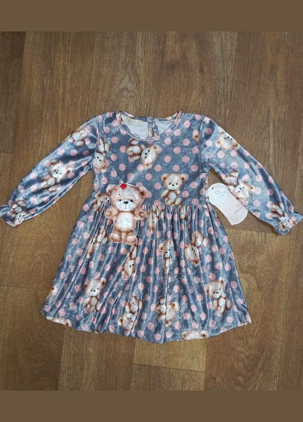 Комбінована сукня для дівчинки з довгим рукавом у горошок туреччина, велюр No Brand (315408674)