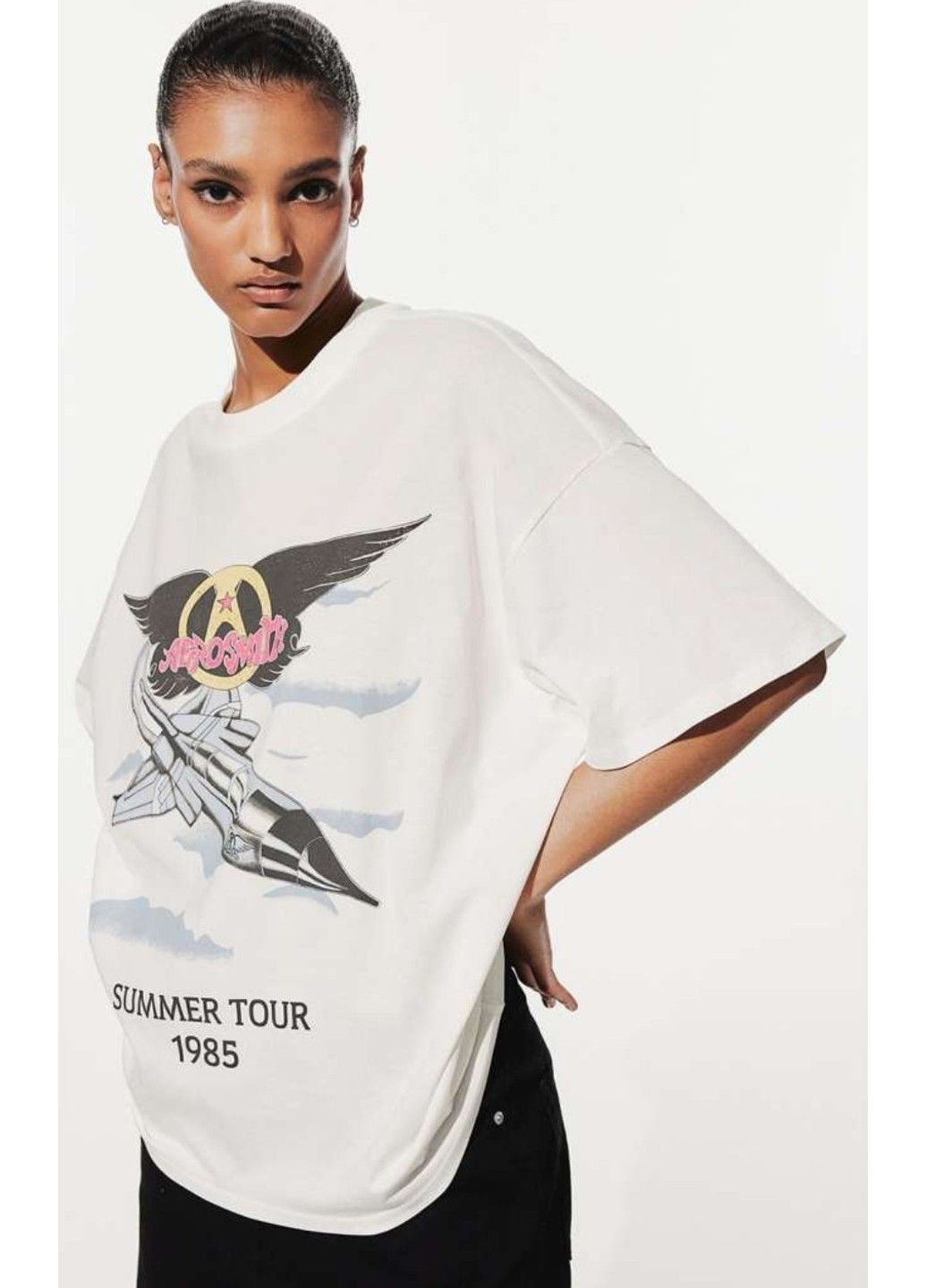 Жіноча футболка оверсайз з принтом Н&М (57550) XXS Біла H&M - (300515235)