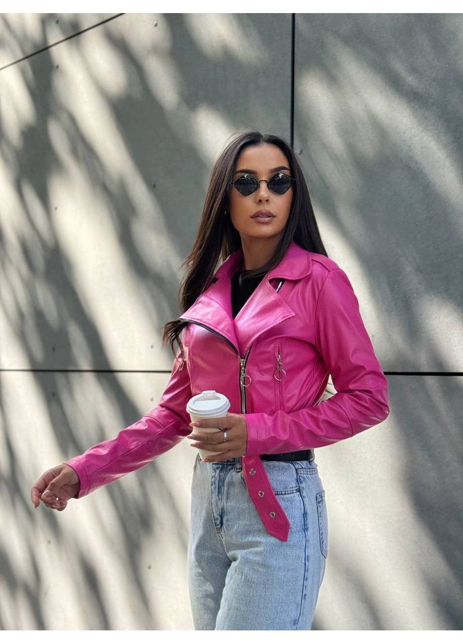 Малинова демісезонна куртка-косуха жіноча з екошкіри чорна 00298 No Brand