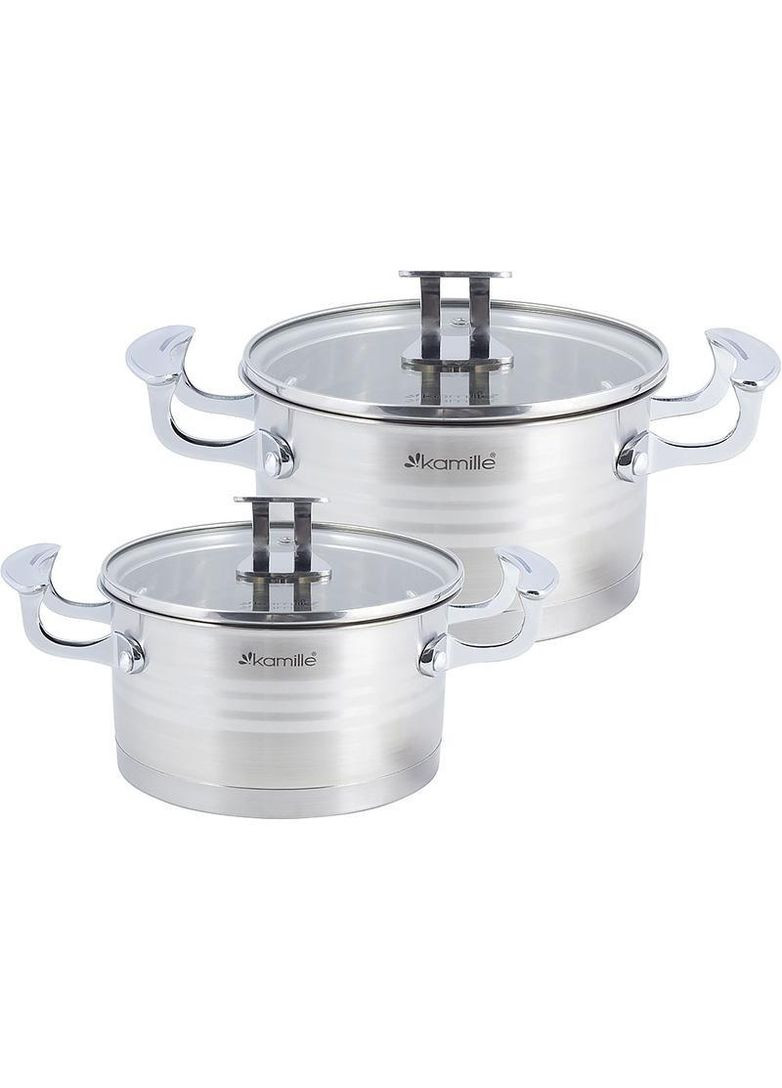 Набор 2 кастрюли Casserote 1.5л и 2.4л из нержавеющей стали со стеклянными крышками Kamille (330018477)