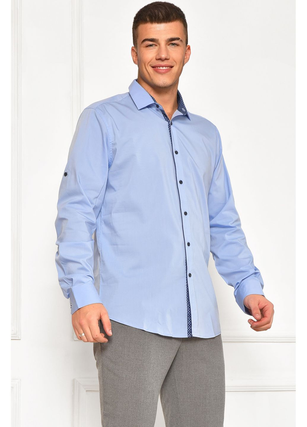Сорочка чоловіча однотонна блакитного кольору Let's Shop (367180037)
