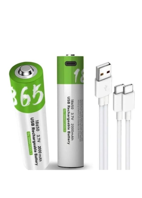 Комплект 2шт. аккумуляторные батареи 18650 3.7V 2000Mah с зарядкой Type-C ( ) Smartoools (360399842)