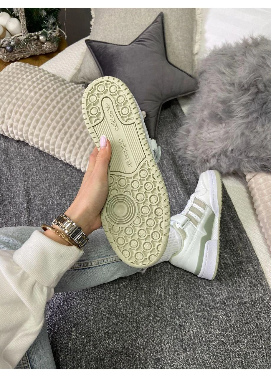 КРОССОВКИ ЖЕНСКИЕ ADIDAS FORUM LOW WHITE GREEN АДИДАС ФОРУМ БЕЛЫЕ No Brand белые демисезоны (392007006)