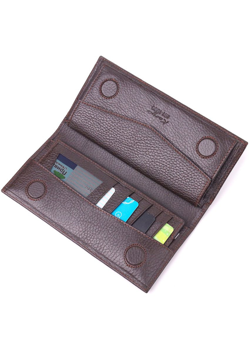Чудовий вертикальний чоловічий гаманець із натуральної зернистої шкіри коричневий 21437 Karya (329196754)