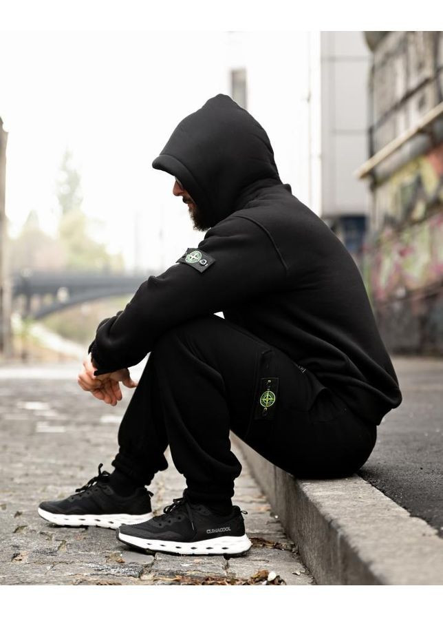 Стильний чоловічий костюм Stone Island на флісі чорний осінь/зима No Brand (368766244)