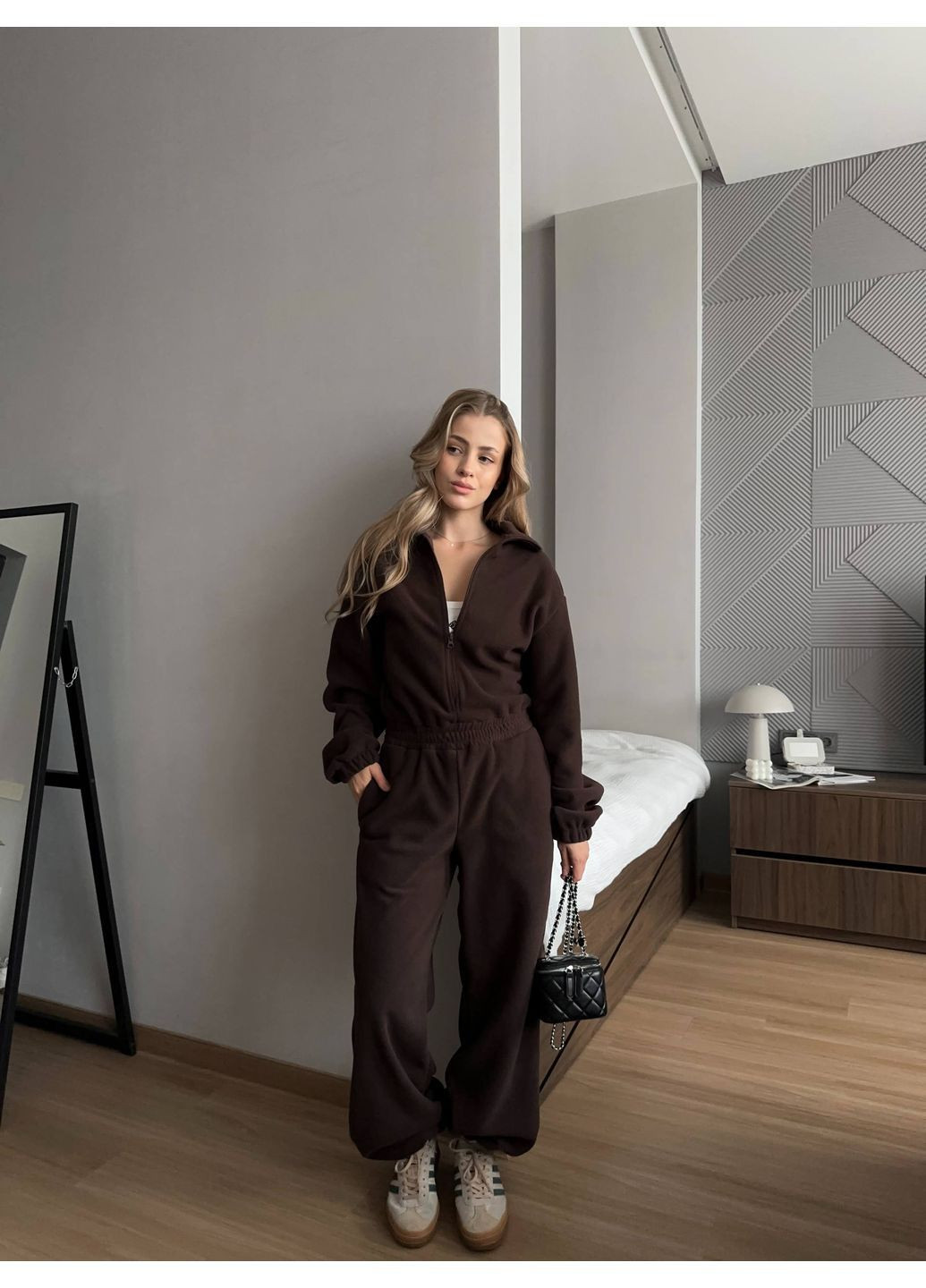 Женский комбинезон полар-флис No Brand Р4960-9147 комбинезон-брюки коричневый флис